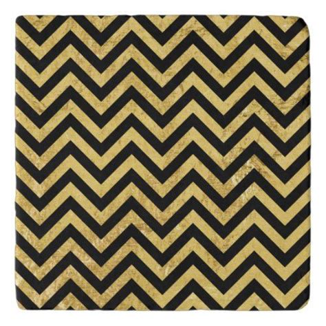 Black And Gold Foil Zigzag Stripes Chevron Pattern Trivet