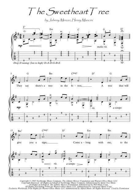 The Sweetheart Tree Arr Pianosheetnow Sheet Music Henry Mancini Guitar Tab