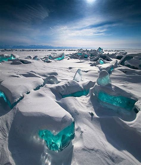 Turquoise Ice Lake Baikal Russia Paysage Lac Baïkal Photos Paysage