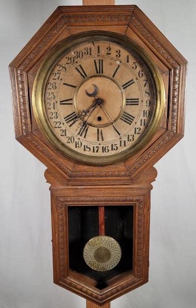 Antique En Welch Schoolhouse Regulator Wall Clock