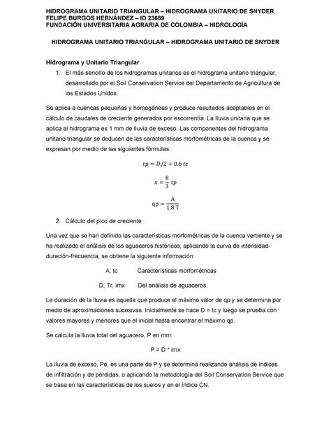 Hidrograma Unitario Triangular E Hidrograma Unitario De Snyder