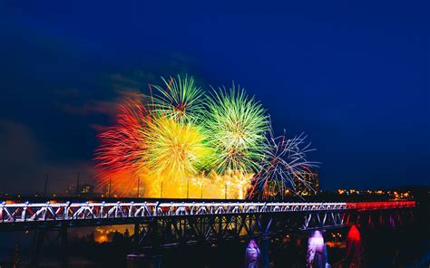 Download Wallpaper 3840x2400 Fireworks Bridge Holiday Colorful 4k