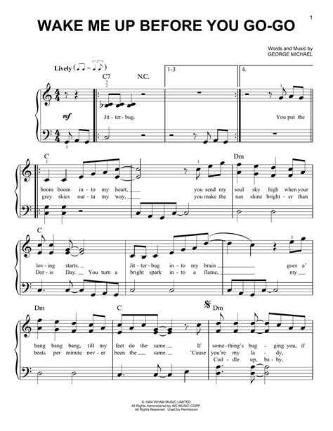Wham Wake Me Up Before You Go Go Sheet Music Notes Chords Score Download Printable Pdf