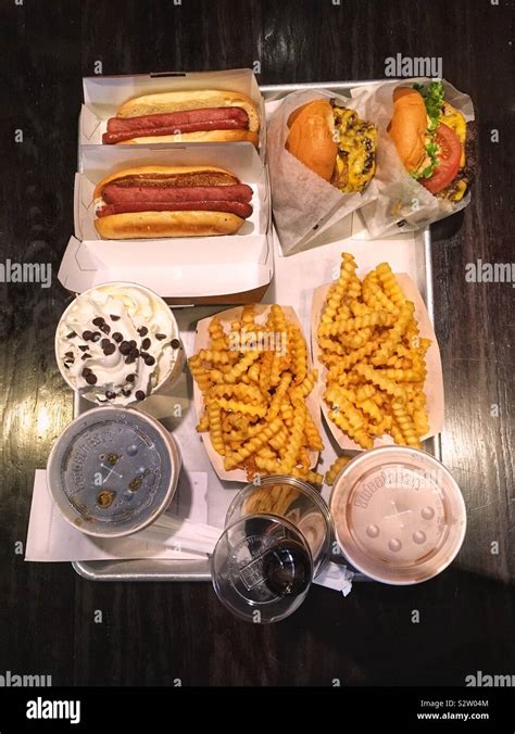 Shake Shack Meal With Burgers Hot Dogs Milkshakes And Fries Stock