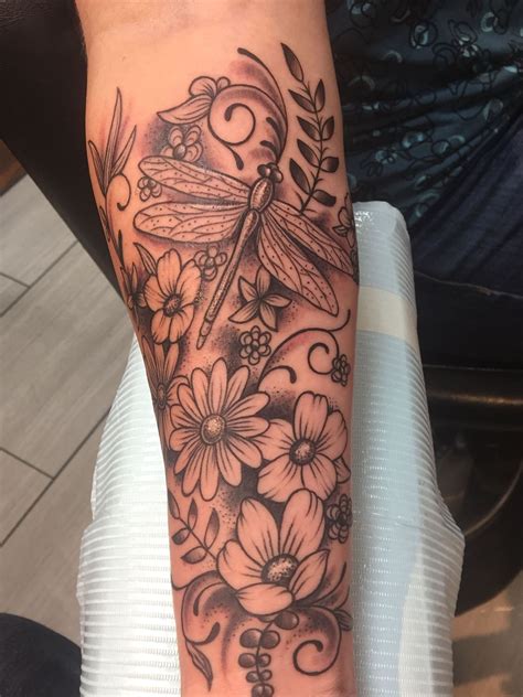 Unique Half Sleeve Dragonfly Tattoo