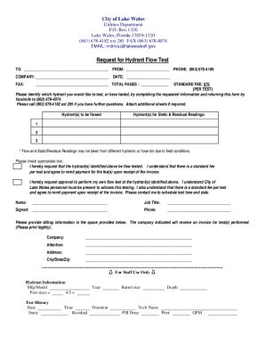 Fillable Online Request For Hydrant Flow Test Fax Email Print PdfFiller