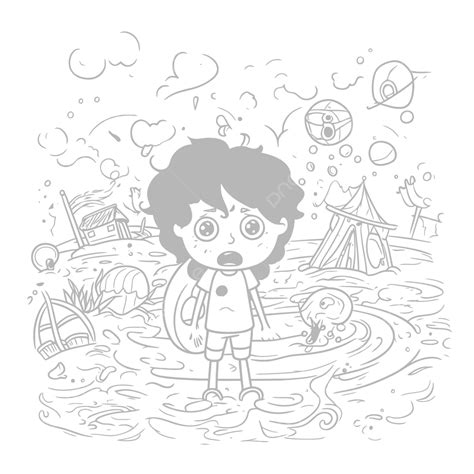 Dibujos Para Colorear En La Playa Con Un Niño En La Ilustración Del Agua Vector Png Esquema De