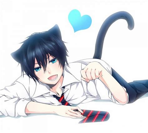 Black Hair Blue Eyes Neck Tie Neko Mimi Anime Boys Anime Cat Boy