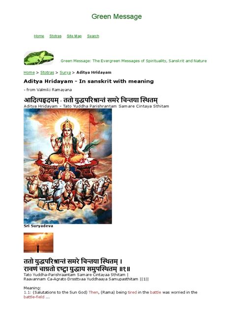Aditya Hridayam In Sanskrit With Meaning Pdf Rama Hindu Literature