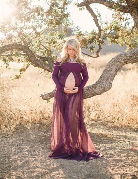 Hot Sale Maternity Dress For Photo Shoot Maxi Maternity Gown Split Front Maternity Chiffon Gown