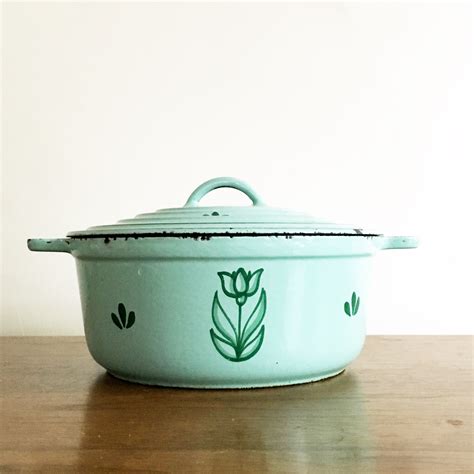 Dru Holland Cast Iron Enamelware Pot With Lid 1960s 2 Etsy