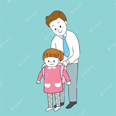 Cartoon Cute Father And Daughter Vector Premium Vector