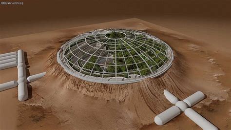 An Artists Rendering Of A Round Structure In The Middle Of Desert With