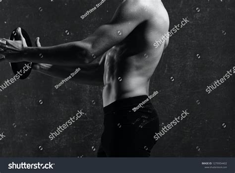 Man Athletes Naked Body Holds Disc Stock Photo Edit Now