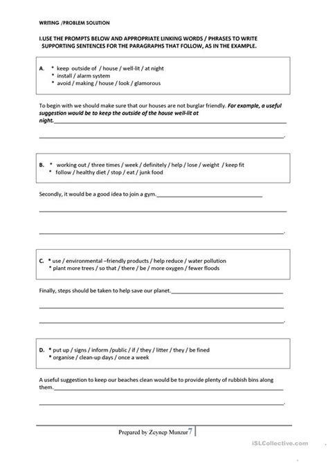 The sections can be based on the major keywords or key phrases. problem solution essay worksheet - Free ESL printable ...