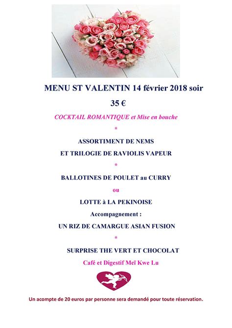 MENU SAINT VALENTIN Restaurant Pouss Pouss à Six Fours