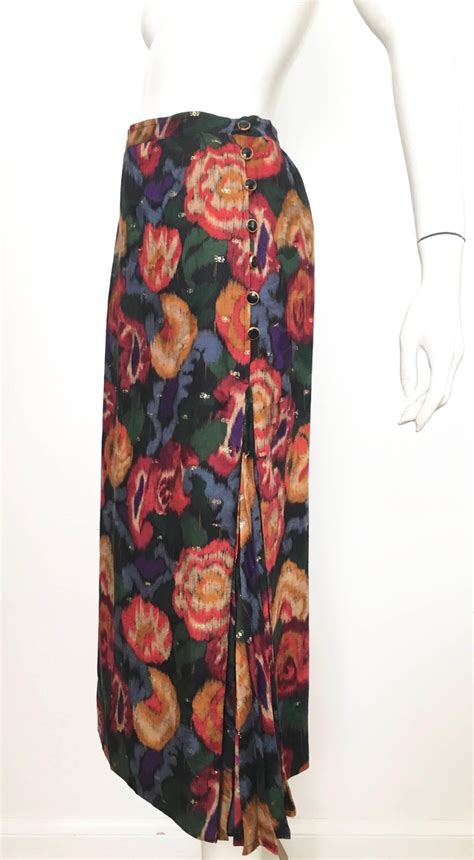 Emanuel Ungaro Parallele Paris 1980s Wool Silk Long Floral Skirt Size