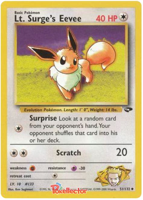 Go to the sign in page and enter your username and password in the fields provided for them. Lt. Surge's Eevee - Gym Challenge #51 Pokemon Card