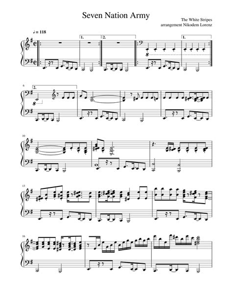 Seven Nation Army Sheet Music For Piano Solo