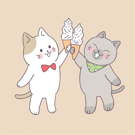 Premium Vector Cartoon Cute Summer Cats And Ice Cream