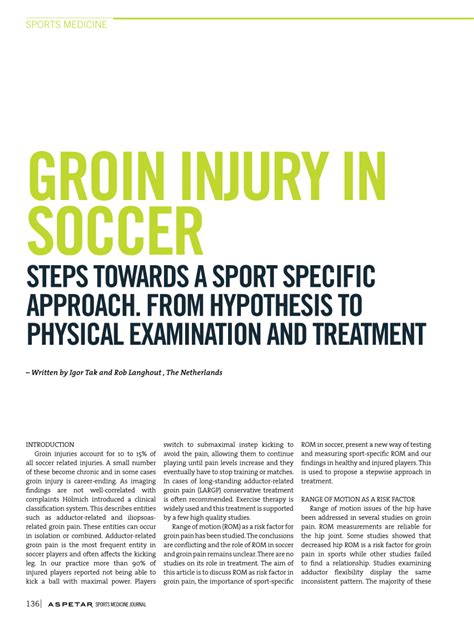 Pdf Groin Injury In Soccer Steps Towards A Sport Specific Approach