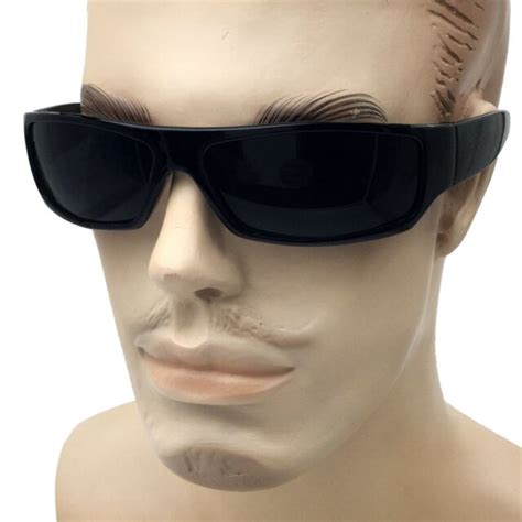 Black Super Dark Lens Gangster Style Sunglasses Slim Cholo Wrap Super Og Loc Ebay
