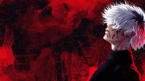 Wallpaper Anime Ken Kaneki Red Tokyo Ghoul White Hair 2560x1440