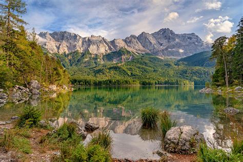 Fondos De Pantalla Alemania Montañas Lago Piedras Eibsee Baviera Alpes