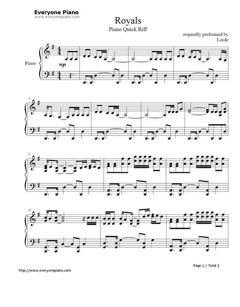 Free Royals Lorde Piano Sheet Music Sheet Music