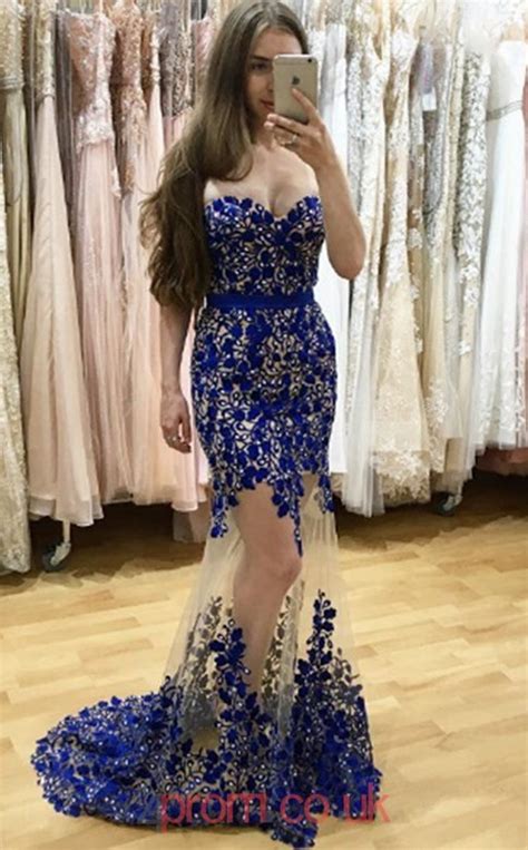 Free Shipping Royal Blue Lace Tulle Trumpetmermaid Sweetheart Long Sex
