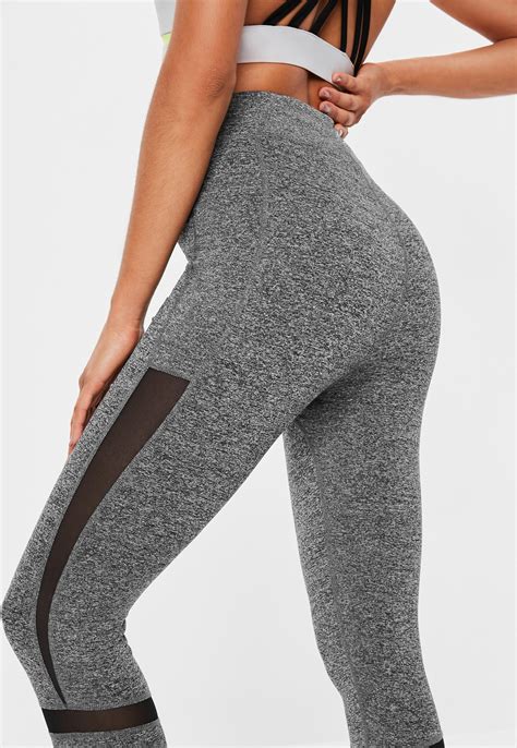 Active Grey Mesh Cropped Gym Leggings | Missguided