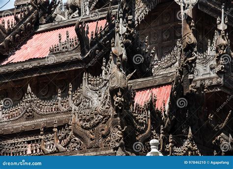 Wood Carving Detail At Shwenandaw Monastery In Mandalay Myanmar Stock