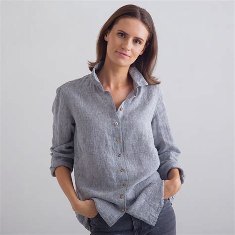 Graphite Grey Melange Linen Collar Shirt For Woman Etsy