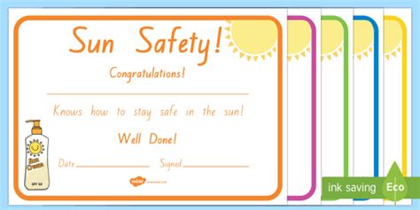 Sun Safe Certificates Teacher Made