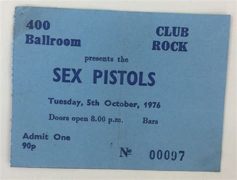 Sex Pistols 400 Ballroom Ticket An Original 9 X 6 5cm Ticket For The 5th October 1976 Show At T