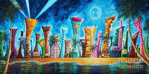 Miami City South Beach Original Painting Tropical Cityscape Art Miami