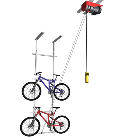 Bike bicycle lift ceiling mounted hoist storage garage hanger pulley rack ✼. Motorized Horizontal Double Bike Lift | The Garage Organization Company.