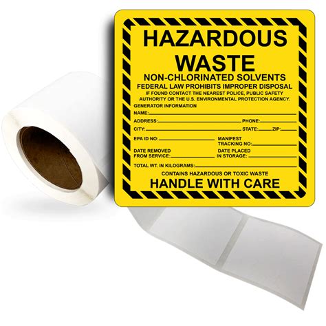 Roll Of Labels Hazardous Waste Non Chlorinated Solvents 5 Mil Poly