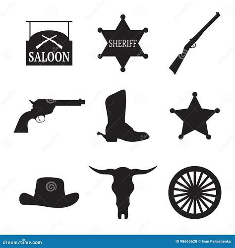 Vintage Western Icons Stock Illustration Illustration Of Cowboy 98665628