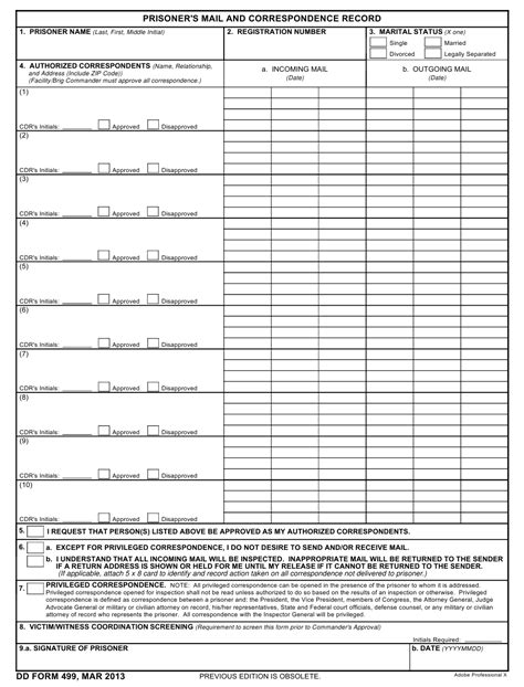Dd Form 499 Download Fillable Pdf Or Fill Online Prisoners Mail And