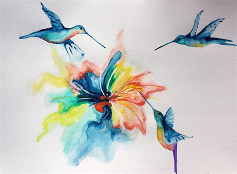 Abstract Hummingbirds Watercolor Painting By Montanaartstudio