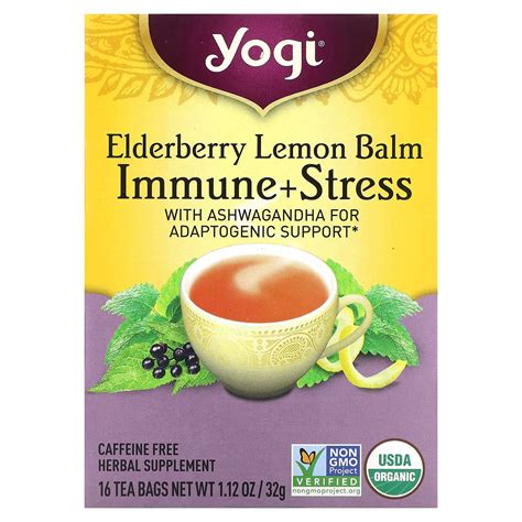 yogi tea immune stress elderberry lemon balm caffeine free 16 tea bags 1 12 oz 32 g