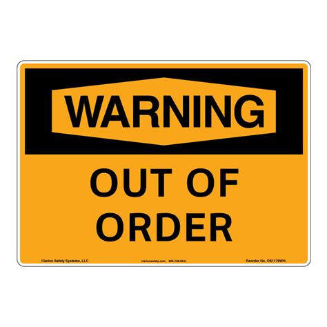 Warningout Of Order Sign Os1179wh Sign