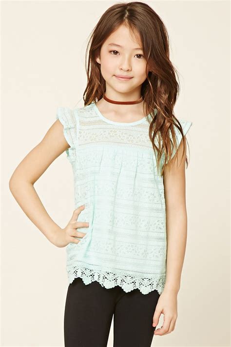 Forever 21 Girls A Knit Top Featuring An Embroidered Lace Overlayer