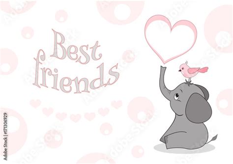 Cute Cartoon Elephant With Bird Best Friends Vector Stock Image
