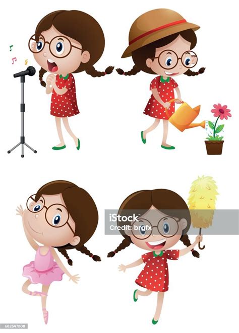 Girl Doing Different Activities Stock Illustration Download Image Now