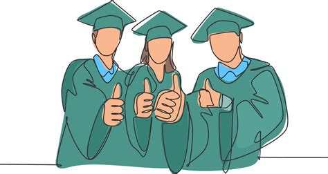 One Line Drawing Of Young Happy Graduate College Students Wearing