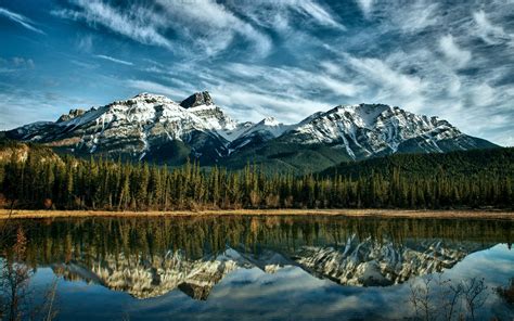 Nature Mountain Reflection Trees Canada Wallpapers Hd
