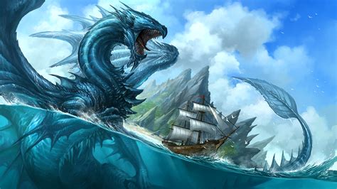 Maybe you would like to learn more about one of these? Giant water dragon attacking a ship at sea HD Wallpaper ...