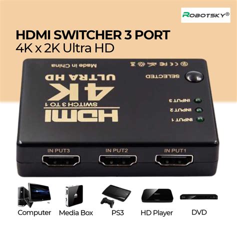 Robotsky Hdmi Switcher 3 Port 4k X 2k Ultra Hd Sy 301 Black
